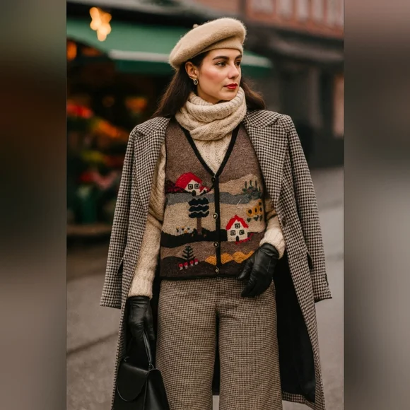 Vintage embroidered folk scene wool vest - Picture 1 of 10